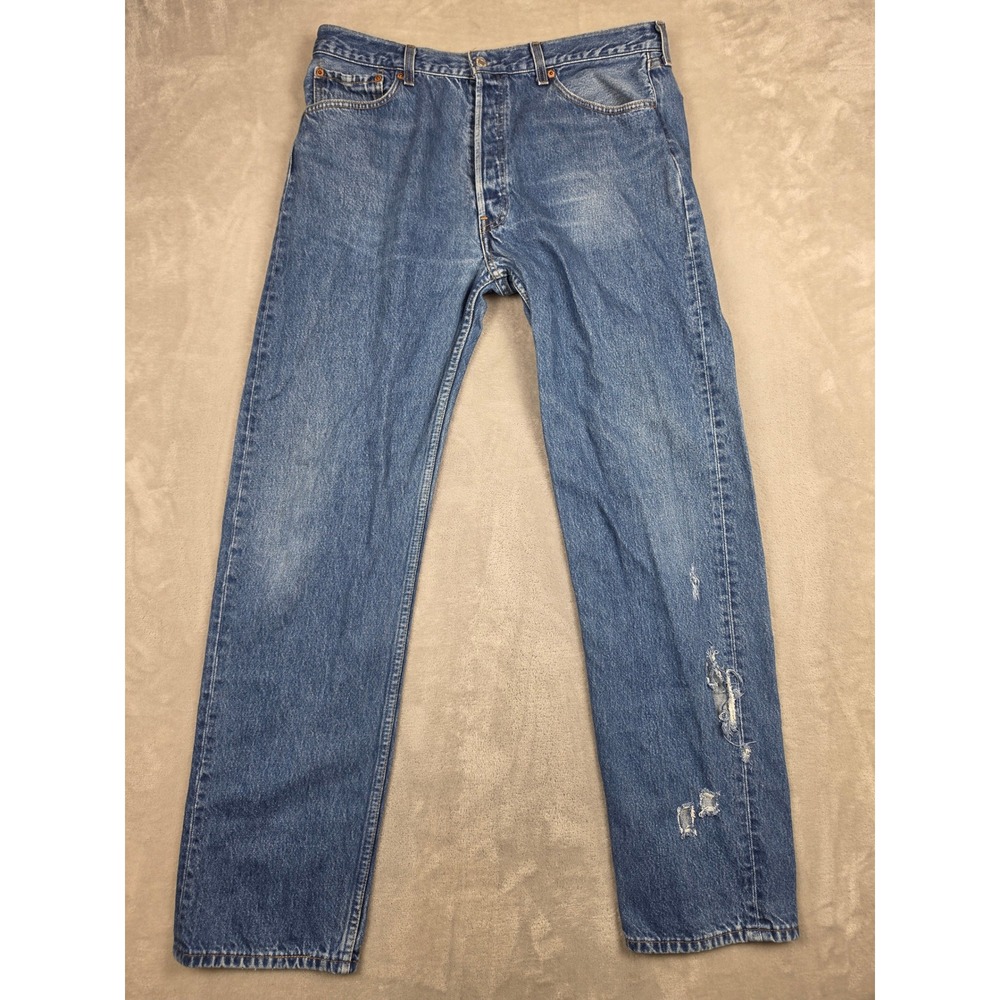 Vintage Levi's 501 Jeans Men 38x34 Fit 36x34 Blue Distressed Button Fly USA Made
